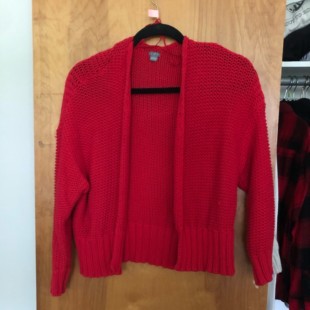 Red cardigan
